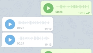 Man sieht den Verlauf eines Chats bei Whatsapp. Zwei Personen schicken sich gegenseitig Sprachnachrichten.
