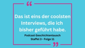 Weißes Zitat auf blauem Hintergrund: "Das ist eins der coolsten Interviews,die ich jemals geführt habe."