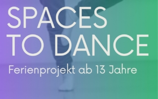 Eine Person tanzt im Hintergrund. Davor steht in weißer Schrift: "spaces to dance".